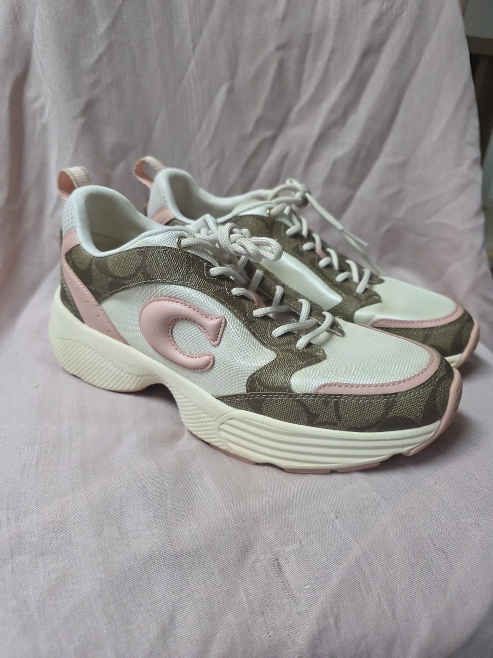 Coach Chunky Logo Sneakers Pink White Signature Canvas Women's Size 8